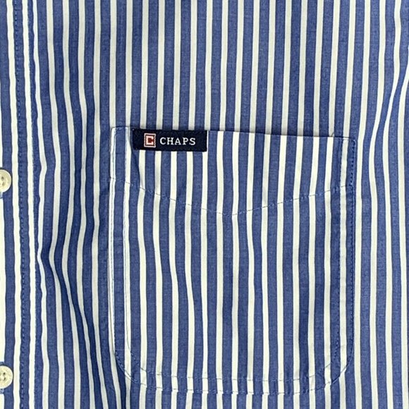 Chaps Easy Care Shirt Mens L Blue Strip White Button Down Collar Long Sleeve - Picture 3 of 8